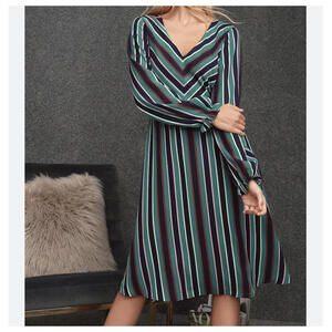 LULUS blue green pink stripe long sleeve dress sz L